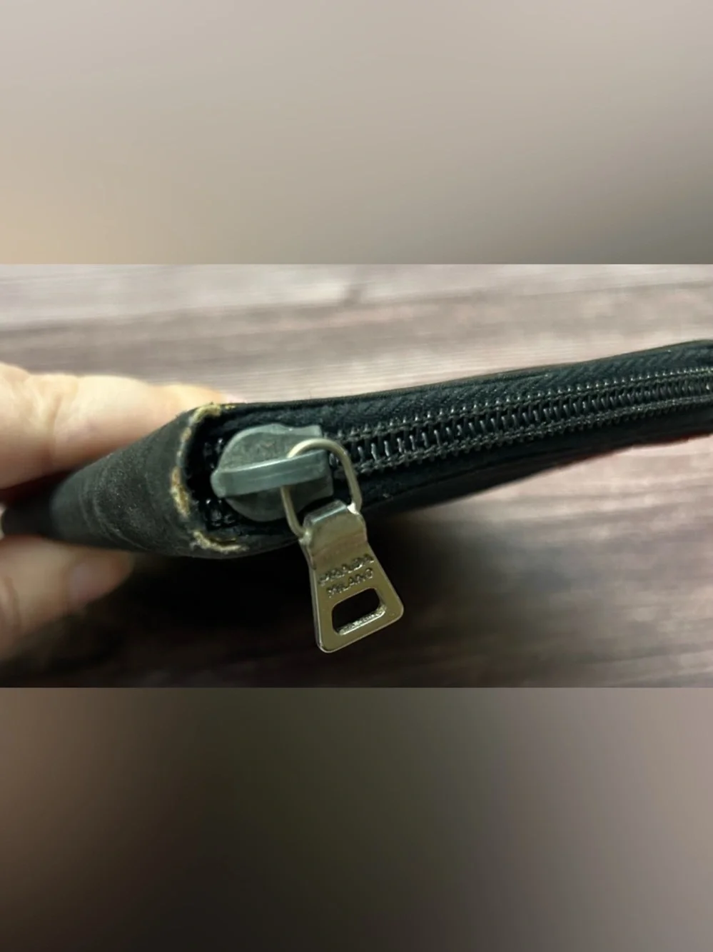 Prada Black Nylon Zip Case with Red Logo Tab